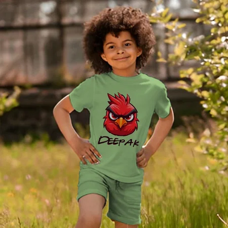 Red Bird Face Customized Cotton Co-ord Set for Kids