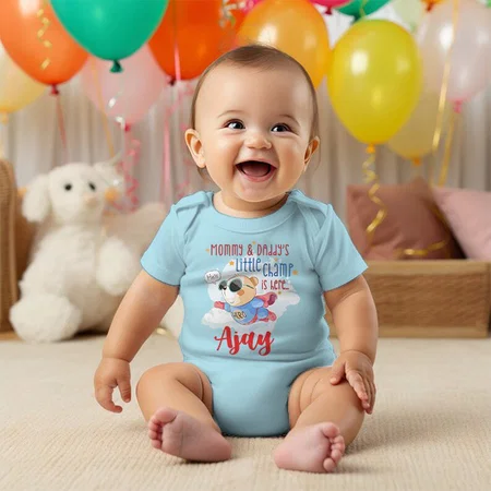Little Superhero Champ Customized Photo Printed Infant Romper for Boys & Girls
