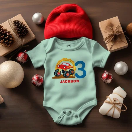 Monster Truck Rally Boy Customized Photo Printed Infant Romper for Boys & Girls