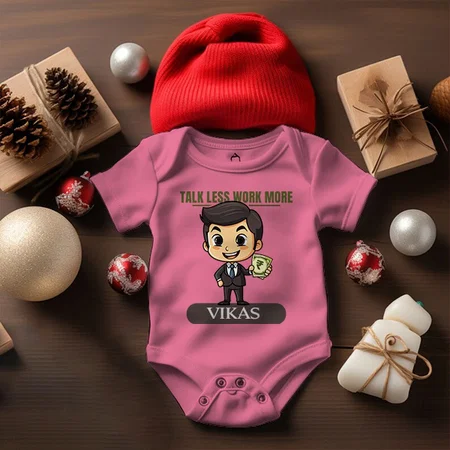 Talk Less Work More Customized Photo Printed Infant Romper for Boys & Girls