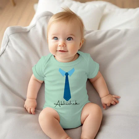 Elegant Blue Tie Customized Photo Printed Infant Romper for Boys & Girls
