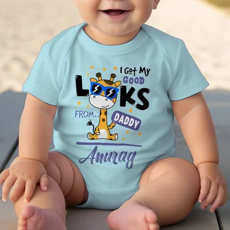 I Got My Good Looks From Daddy Customized Photo Printed Infant Romper for Boys & Girls