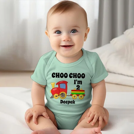 Little Train Customized Photo Printed Infant Romper for Boys & Girls
