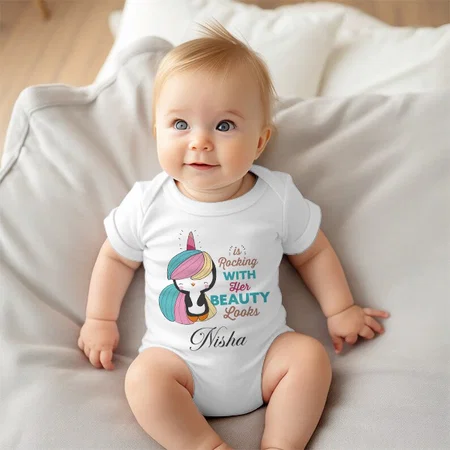Rocking With Her Beauty Looks  Customized Photo Printed Infant Romper for Boys & Girls