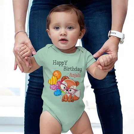 Cute Fox Happy Birthday Customized Photo Printed Infant Romper for Boys & Girls