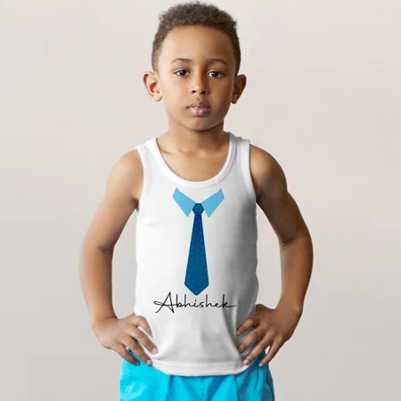Elegant Blue Tie Customized Kid’s Cotton Vest Tank Top