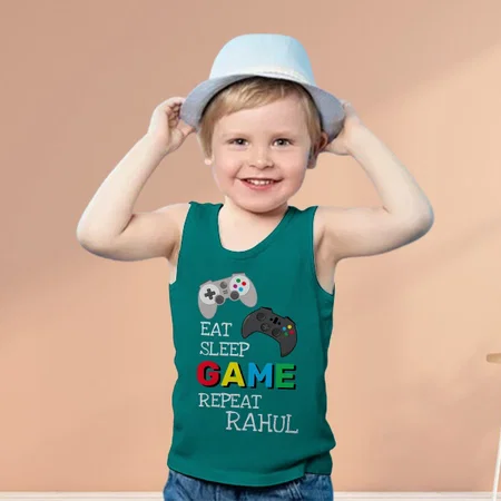 Eat Sleep Game Repeat Customized Kid’s Cotton Vest Tank Top