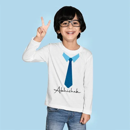 Elegant Blue Tie Customized Full Sleeve Kid’s Cotton T-Shirt