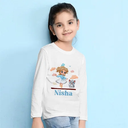 Cute Girl Dancing Customized Full Sleeve Kid’s Cotton T-Shirt