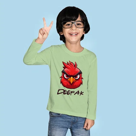 Red Bird Face Customized Full Sleeve Kid’s Cotton T-Shirt