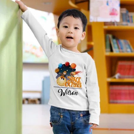 Space Explorer  Customized Full Sleeve Kid’s Cotton T-Shirt