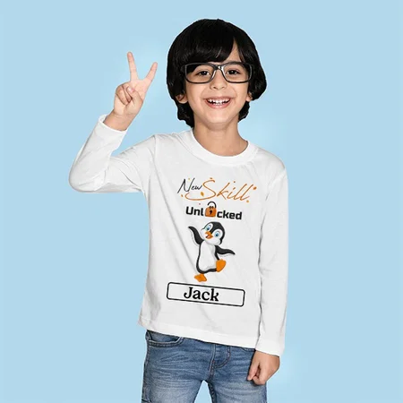 New Skill Unlocked Customized Full Sleeve Kid’s Cotton T-Shirt