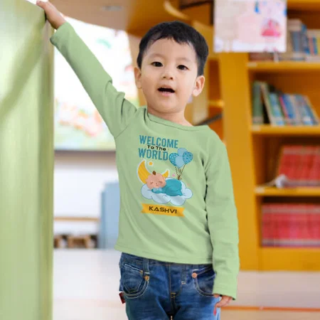 Welcome To The World Customized Full Sleeve Kid’s Cotton T-Shirt