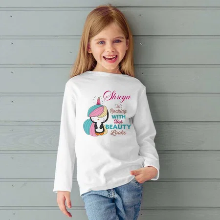Rocking With Her Beauty Looks  Customized Full Sleeve Kid’s Cotton T-Shirt