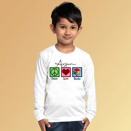 Peace Love Books Customized Full Sleeve Kid’s Cotton T-Shirt