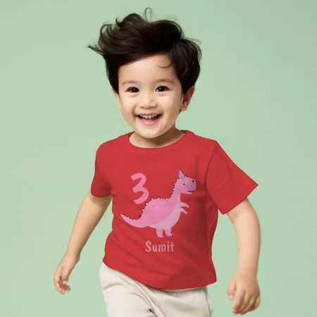Birthday Dinosaur Customized Half Sleeve Kid’s Cotton T-Shirt