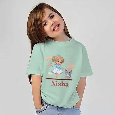 Cute Girl Dancing Customized Half Sleeve Kid’s Cotton T-Shirt