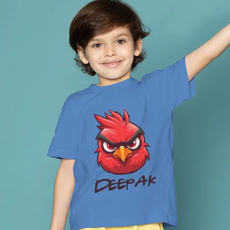 Red Bird Face Customized Half Sleeve Kid’s Cotton T-Shirt