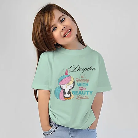 Rocking With Her Beauty Looks  Customized Half Sleeve Kid’s Cotton T-Shirt