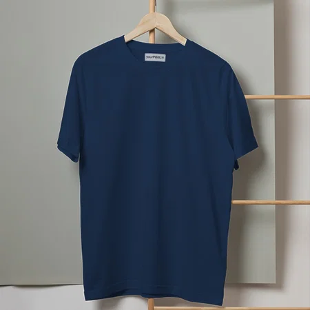 Navy Blue Solid Plain Half Sleeve Men's Cotton T-Shirt by yP Basics