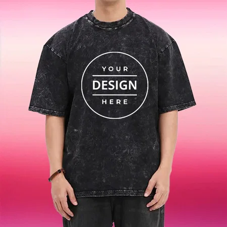 Black Acid Wash Pattern Oversized Hip Hop Customized Half Sleeve Men's Cotton T-Shirt