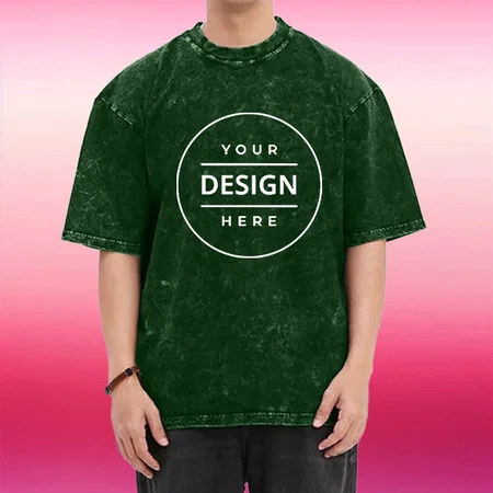 Green Acid Wash Pattern Oversized Hip Hop Customized Half Sleeve Men's Cotton T-Shirt