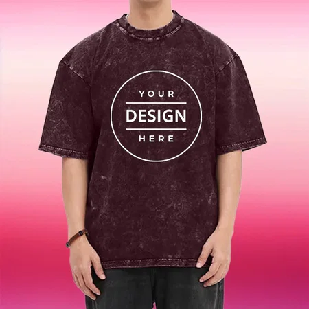Maroon Acid Wash Pattern Oversized Hip Hop Customized Half Sleeve Men's Cotton T-Shirt