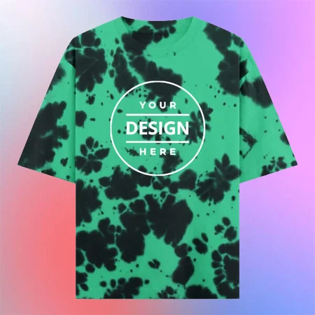 Green Tie Dye Pattern Oversized Hip Hop Customized Half Sleeve Men's Cotton T-Shirt
