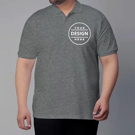 Grey Plus Size Customized Half Sleeve Men's Cotton Polo Shirt - 3XL to 5XL Sizes