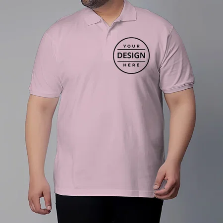 Soft Pink Plus Size Customized Half Sleeve Men's Cotton Polo Shirt - 3XL to 5XL Sizes
