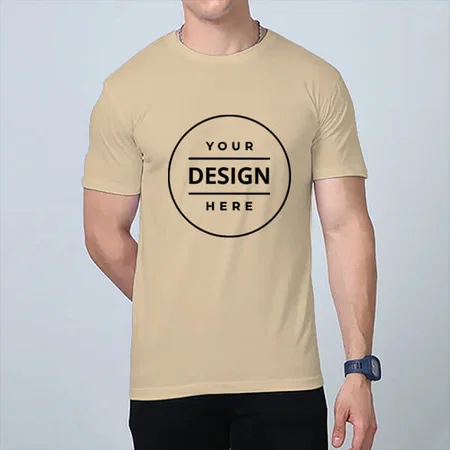 Beige Supima Cottom Customized Half Sleeve Men's Premium Cotton T-Shirt