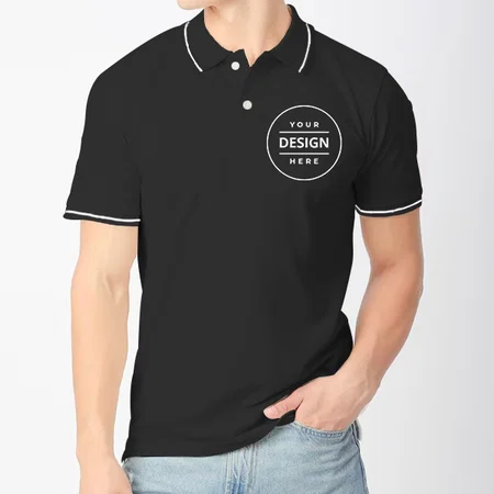 Black with White Tipping Customized Half Sleeve Men's Cotton Polo Shirt