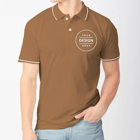 Brown Umber with White Tipping Customized Half Sleeve Men's Cotton Polo Shirt