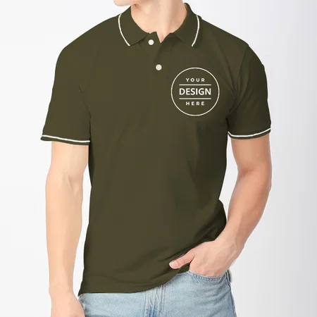 Olive Green with White Tipping Customized Half Sleeve Men's Cotton Polo Shirt