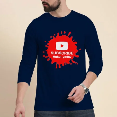 Subscribe Customized Printed Men's Full Sleeves Cotton T-Shirt