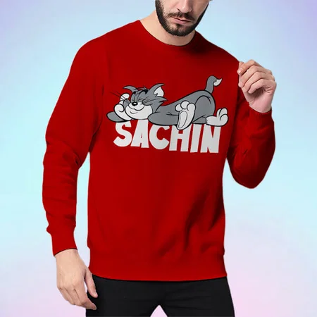 Lazy Cartoon Customized Printed Men's Full Sleeves Cotton T-Shirt