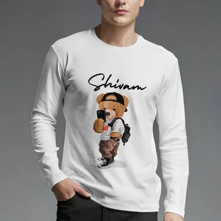 Cool Teddy Customized Printed Men's Full Sleeves Cotton T-Shirt