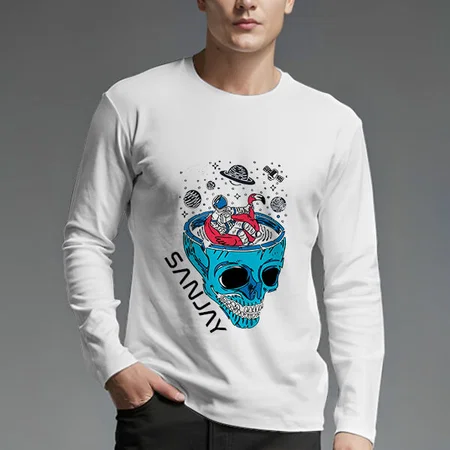 Astronaut in Mind Customized Printed Men's Full Sleeves Cotton T-Shirt