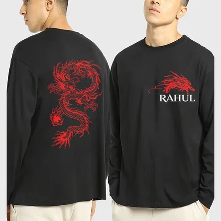 Red Dragon Customized Printed Men's Full Sleeves Cotton T-Shirt