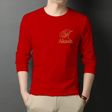 Royal Name Font Customized Printed Men's Full Sleeves Cotton T-Shirt