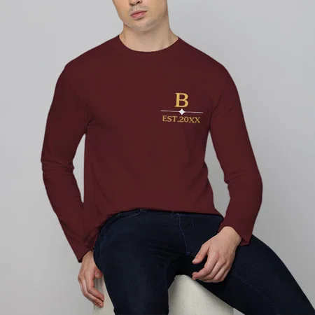 Name Initials Customized Printed Men's Full Sleeves Cotton T-Shirt