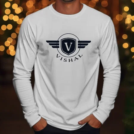 Name with Initials Customized Printed Men's Full Sleeves Cotton T-Shirt