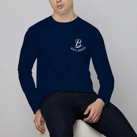 Name Initials Customized Printed Men's Full Sleeves Cotton T-Shirt