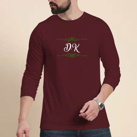 Name Initials Customized Printed Men's Full Sleeves Cotton T-Shirt