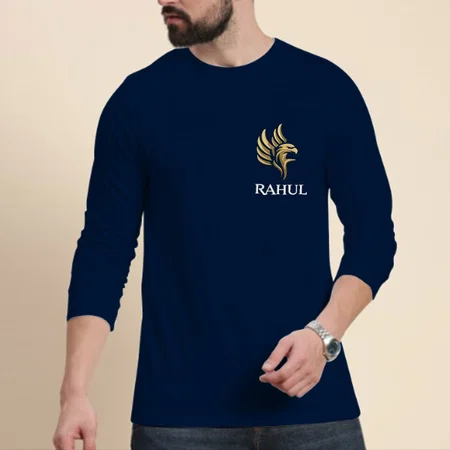 Name with Logo Customized Printed Men's Full Sleeves Cotton T-Shirt