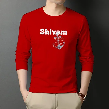 Anchor Name Customized Printed Men's Full Sleeves Cotton T-Shirt