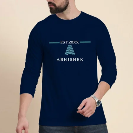 Estd Year with Name Customized Printed Men's Full Sleeves Cotton T-Shirt