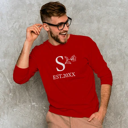 Name with Flower Customized Printed Men's Full Sleeves Cotton T-Shirt