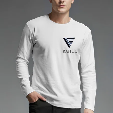 Logo Name Customized Printed Men's Full Sleeves Cotton T-Shirt