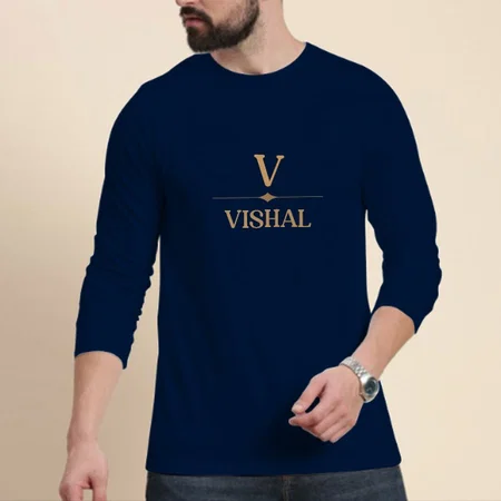 Royal Name Initials Customized Printed Men's Full Sleeves Cotton T-Shirt